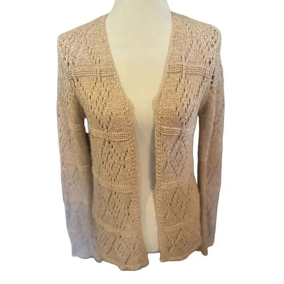 BCBG Maxazaria Beige Long Sleeve Knitted Open Cardigan Size Medium - Picture 9 of 10